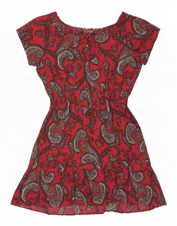 Vestido feminino Fat Face evasê UK 20 XL vermelho paisley viscose