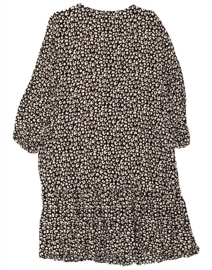 PRINCIPLES Vestido feminino manga 3/4 em camadas UK 16 grande preto estampa animal