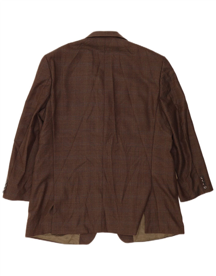 Jaqueta blazer masculina longa de 2 botões Marks & Spencer Reino Unido 46 XL cáqui xadrez lã
