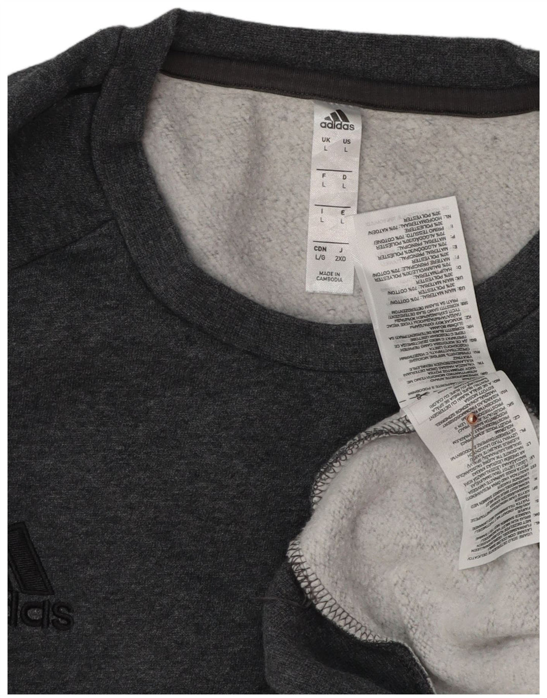 ADIDAS Mens Moletom Jumper Grande Algodão Cinza