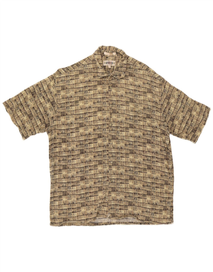 Camisa masculina vintage de manga curta grande rayon listrado bege