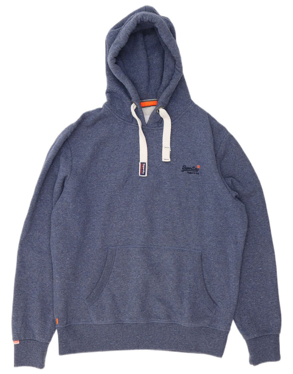 SUPERDRY moletom com capuz masculino 2XL algodão manchado azul