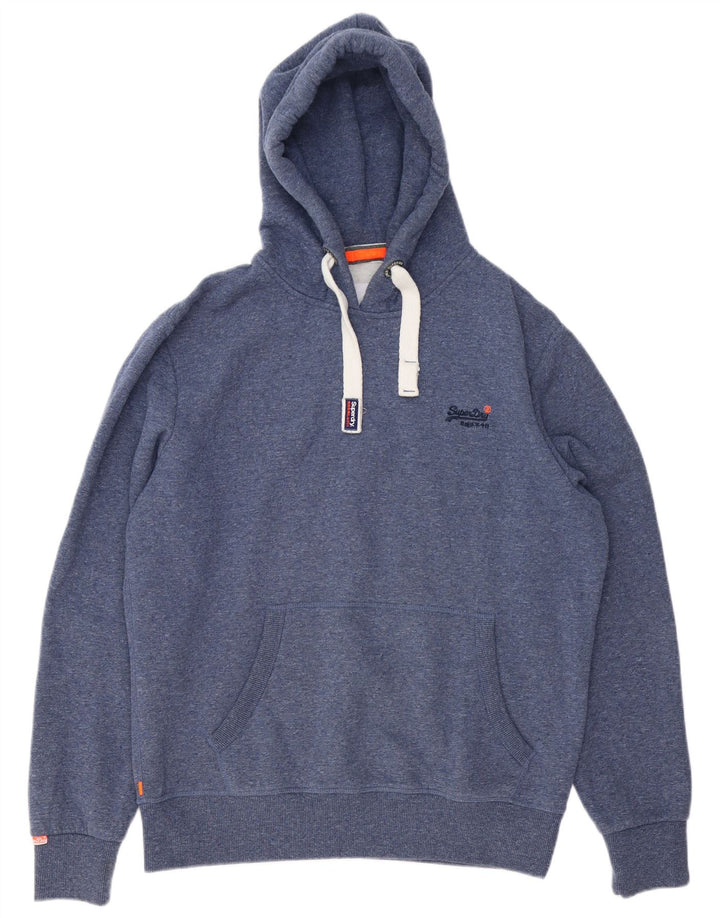 SUPERDRY moletom com capuz masculino 2XL algodão manchado azul