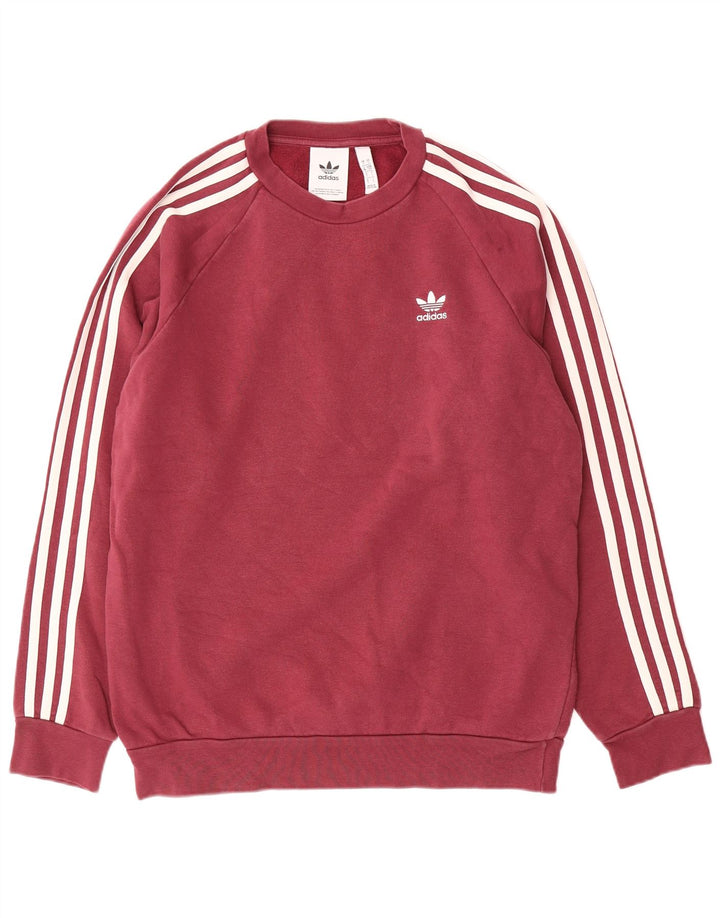 Adidas Mens Moletom Jumper Pequeno Algodão Borgonha