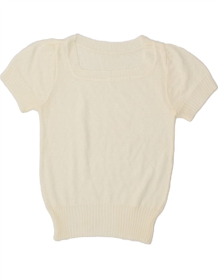 VINTAGE Womens Boat Neck Jumper Sweater UK 12 Medium Off White Vintage Vintage and Second-Hand Vintage from Messina Hembry 