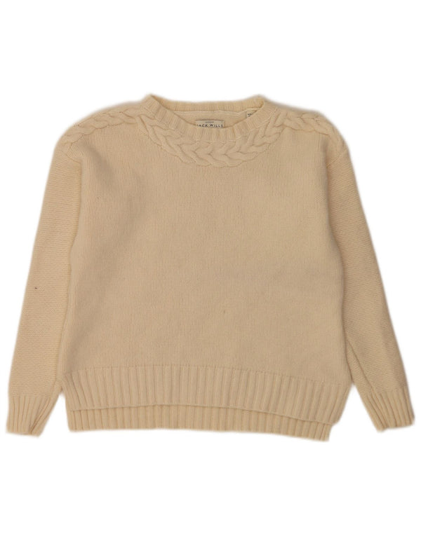 Jack Wills Suéter feminino com gola canoa e gola redonda UK 10 pequeno off white