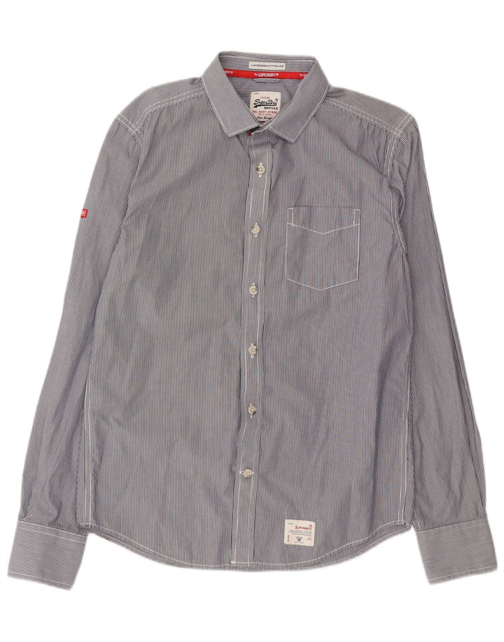 Camisa masculina SUPERDRY grande algodão listrado azul