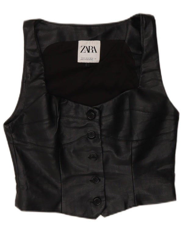 Colete de couro feminino Zara UK 12 médio preto