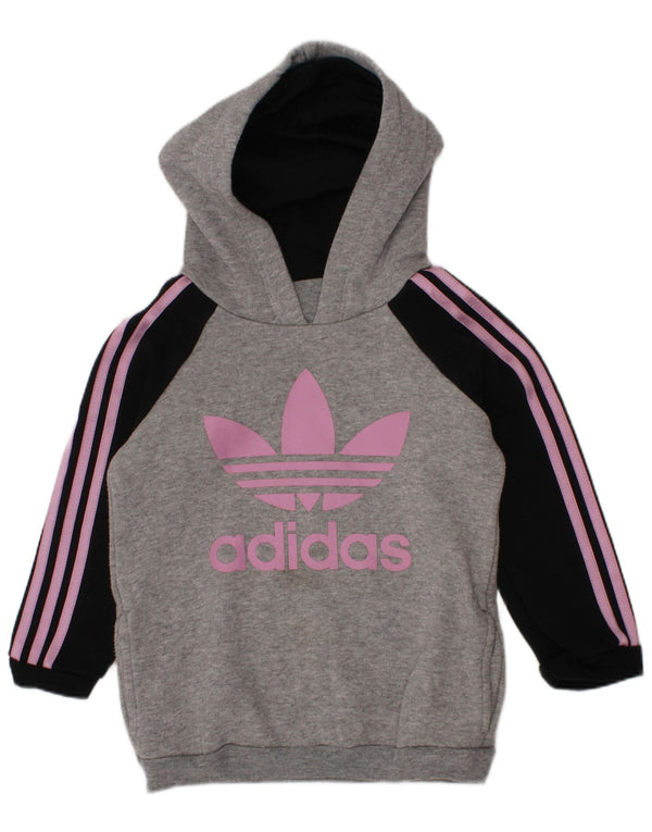 Suéter com capuz gráfico Adidas para meninos 12-18 meses cinza colorblock algodão