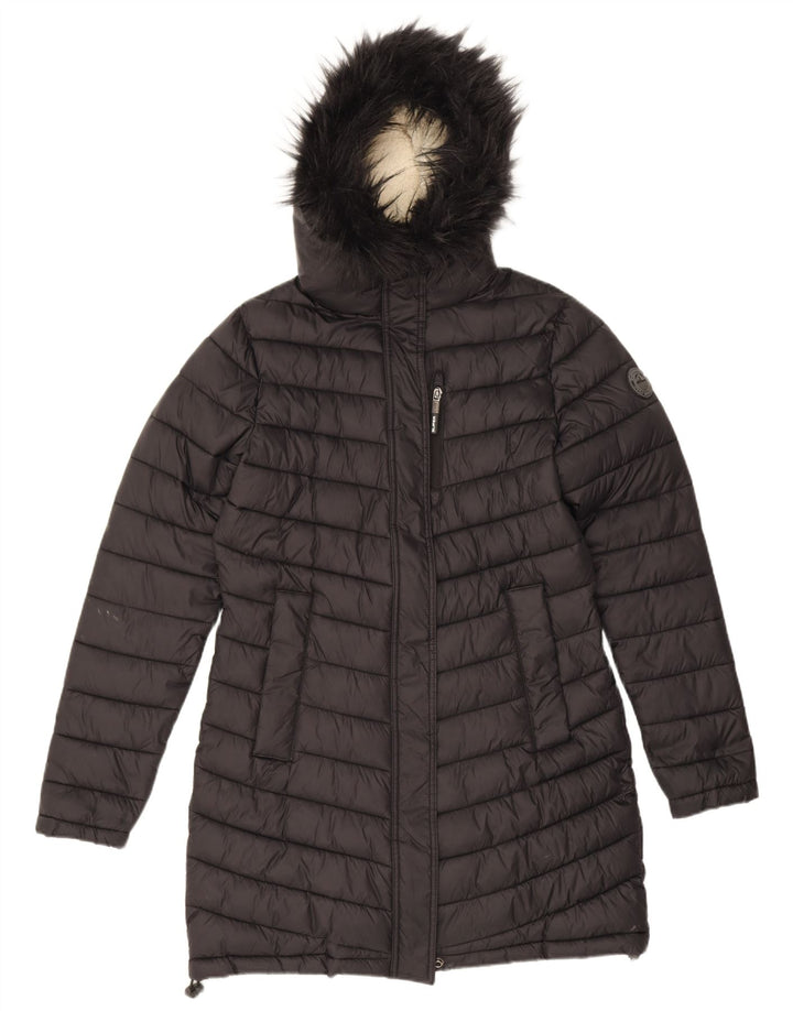 Casaco acolchoado com capuz feminino Superdry UK 14 médio preto nylon