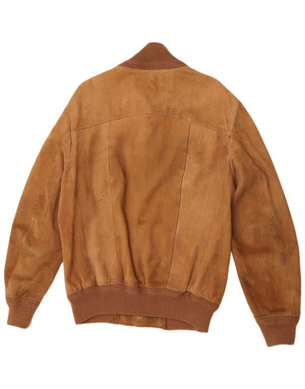 Jaqueta bomber masculina vintage de camurça Reino Unido 38 couro marrom médio
