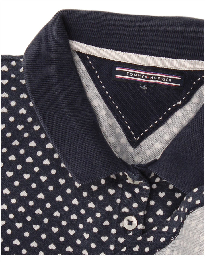Camisa polo feminina TOMMY HILFIGER Reino Unido 12 médio azul marinho manchado