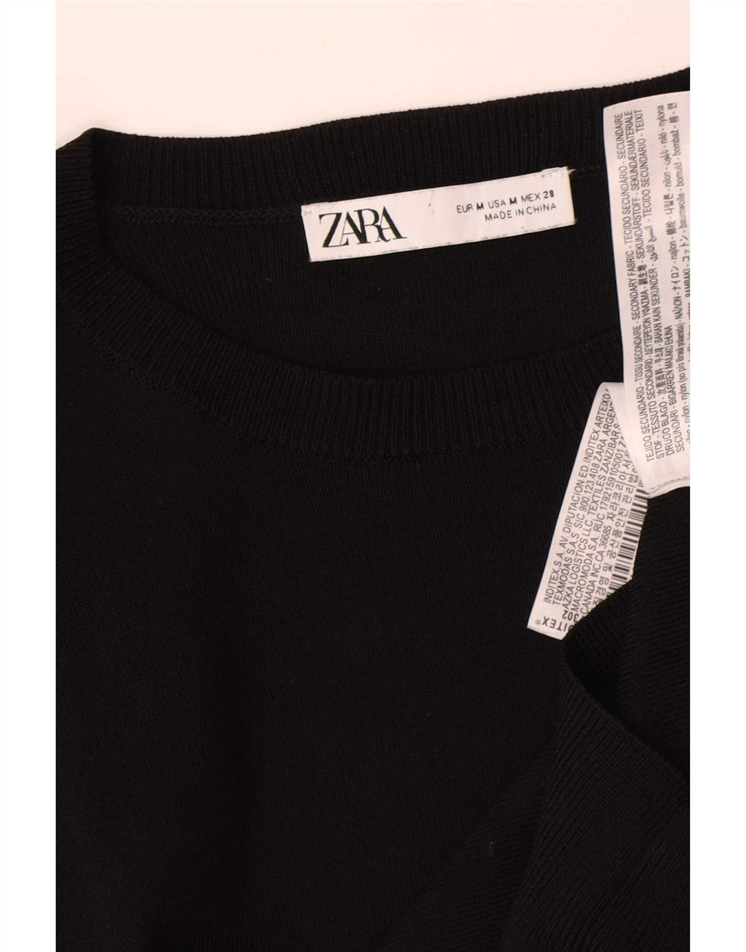 Zara blusa feminina manga 3/4 top Reino Unido 12 algodão preto médio