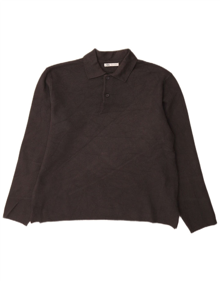 Zara Suéter masculino com gola polo e viscose cinza médio