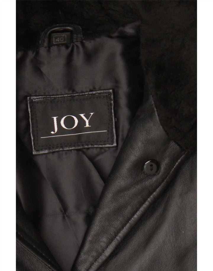 Casaco feminino de couro grande com capuz Joy EU 40 médio preto
