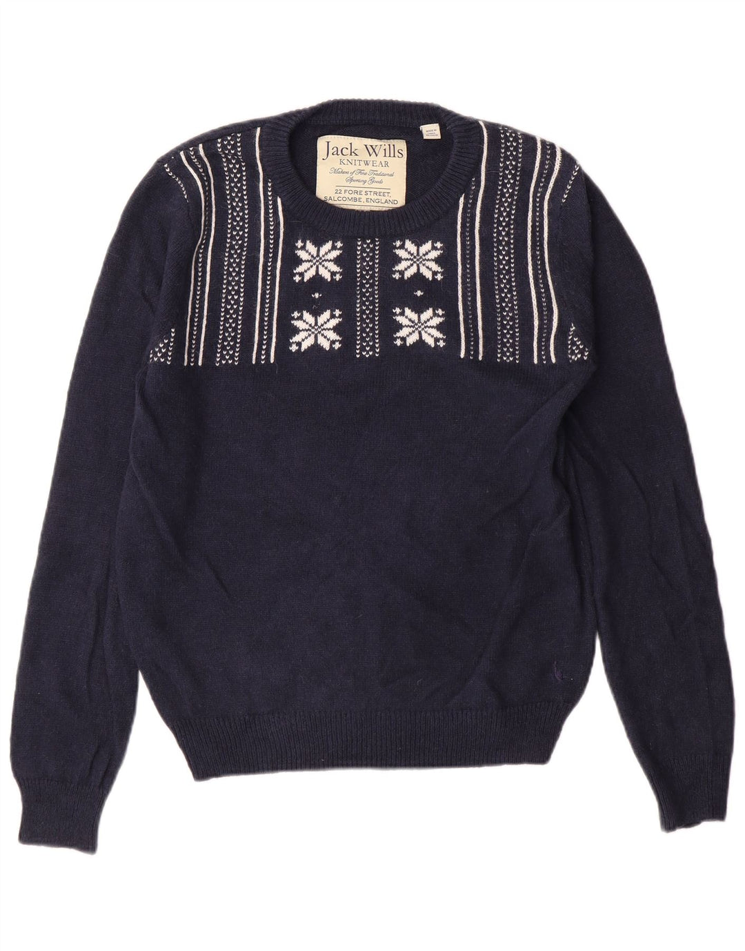 Suéter feminino JACK WILLS com gola redonda Reino Unido 12 médio azul marinho