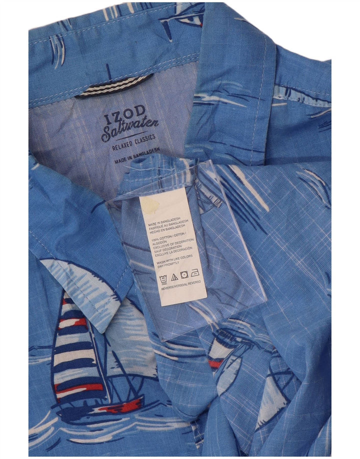IZOD Camisa masculina de manga curta de água salgada XL azul algodão havaiano