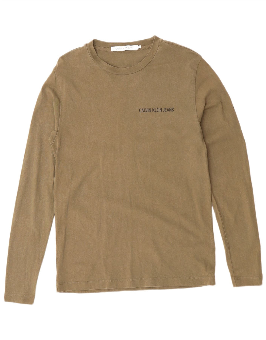 CALVIN KLEIN JEANS Top masculino de manga comprida pequeno algodão cáqui