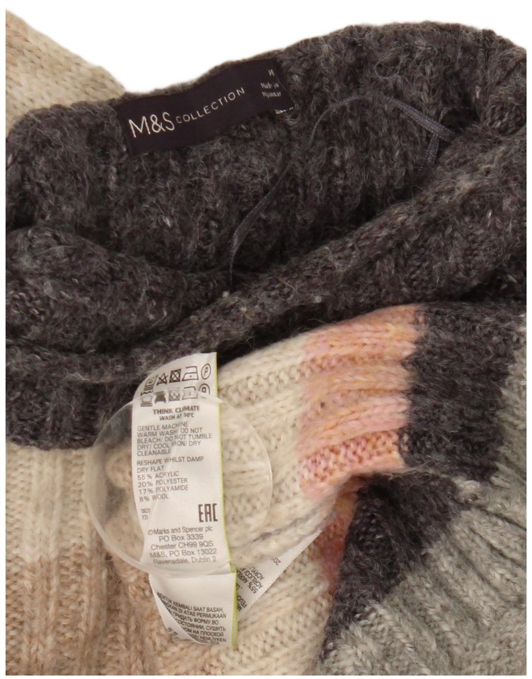 Suéter feminino Marks & Spencer com gola tartaruga Reino Unido 12 médio multicolorido