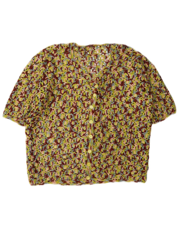 Suéter cardigã feminino vintage de manga curta UK 14 médio multicolorido
