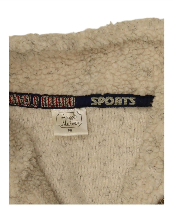 VINTAGE Mens Loose Fit Zip Neck Fleece Jumper Medium Beige Flecked Acrylic Vintage Vintage and Second-Hand Vintage from Messina Hembry 