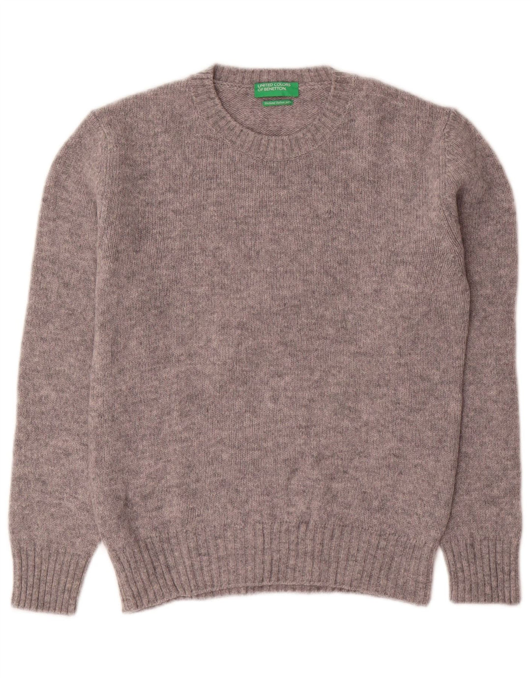 Suéter feminino Benetton com gola redonda Reino Unido 10 lã manchada cinza pequena