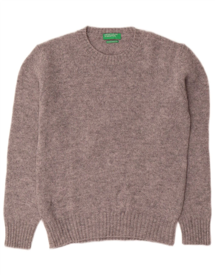 Suéter feminino Benetton com gola redonda Reino Unido 10 lã manchada cinza pequena