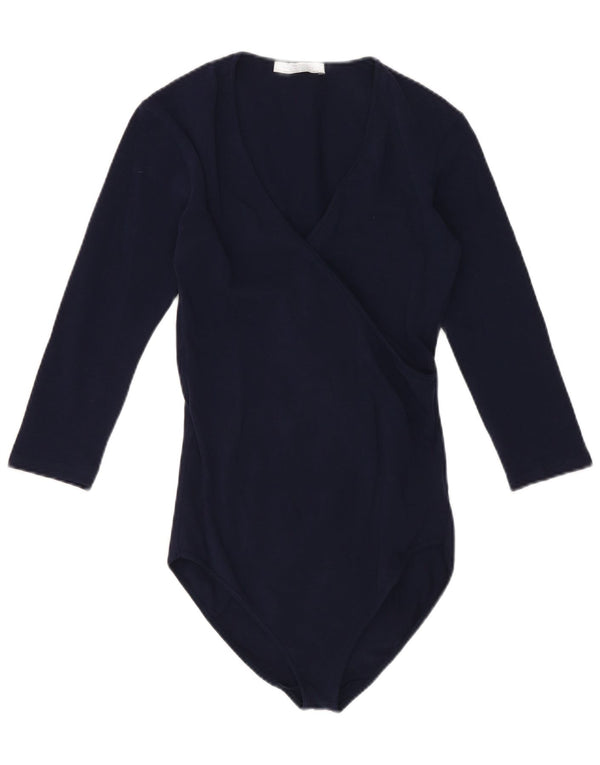 Macacão feminino Zara manga 3/4 Reino Unido 8 pequeno algodão azul marinho