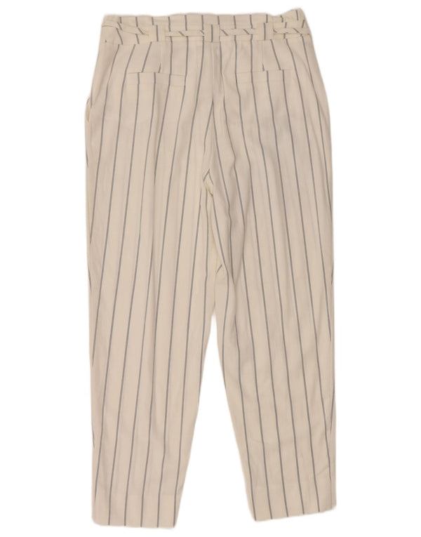 Calças cortadas femininas MINT VELVET Reino Unido 10 pequenas W32 L25 listradas brancas