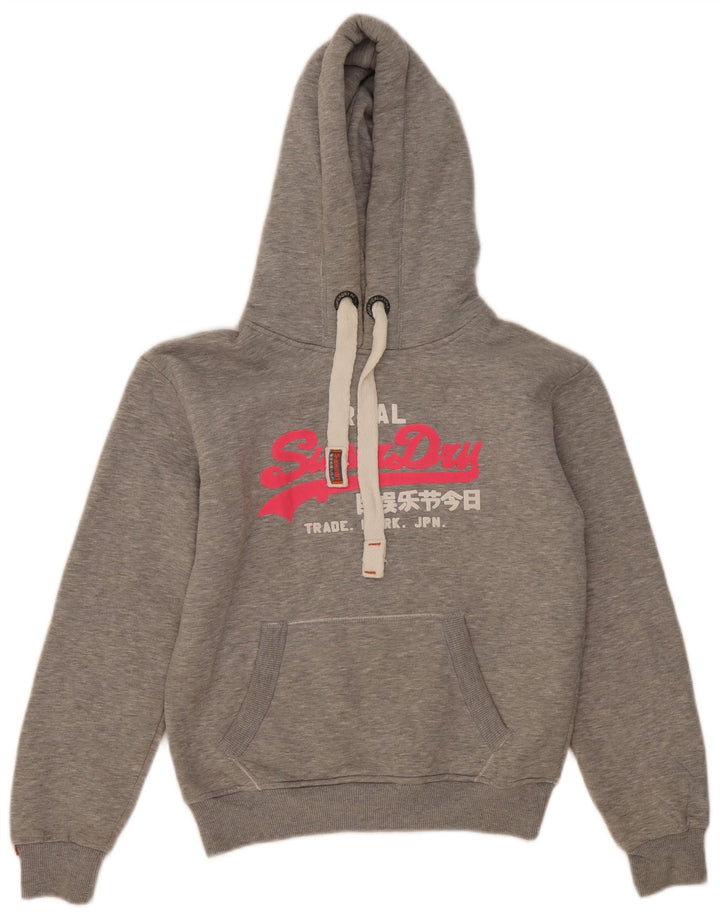 Superdry feminino gráfico moletom com capuz UK 16 grande poliéster cinza