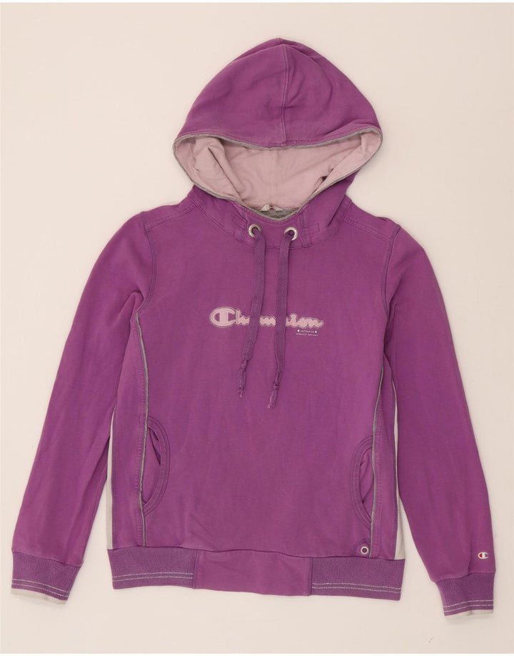 CHAMPION Womens Graphic Hoodie Jumper UK 12 Medium Purple Vintage Champion and Second-Hand Champion from Messina Hembry 