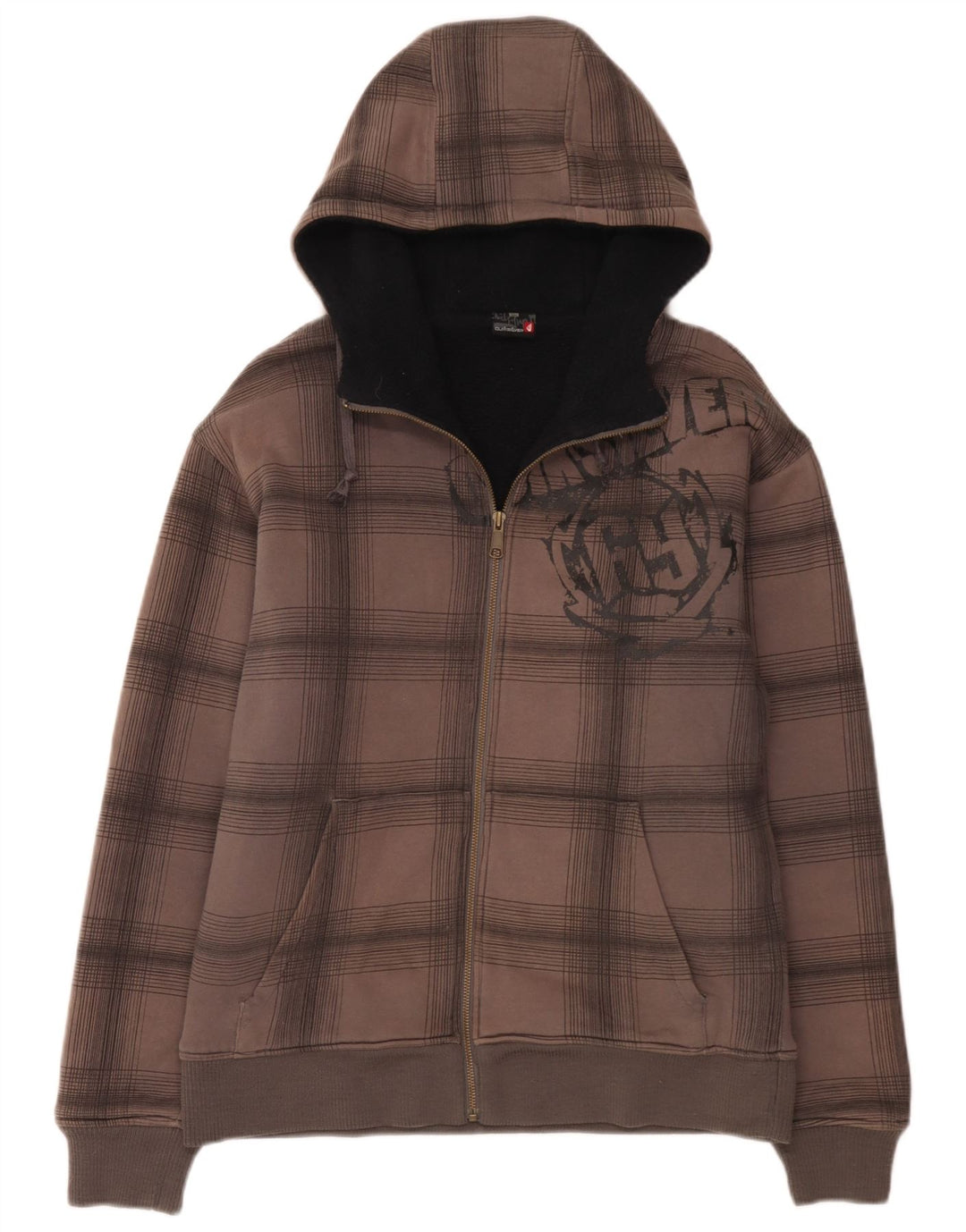 Suéter masculino Quiksilver com capuz e zíper gráfico cinza médio algodão xadrez