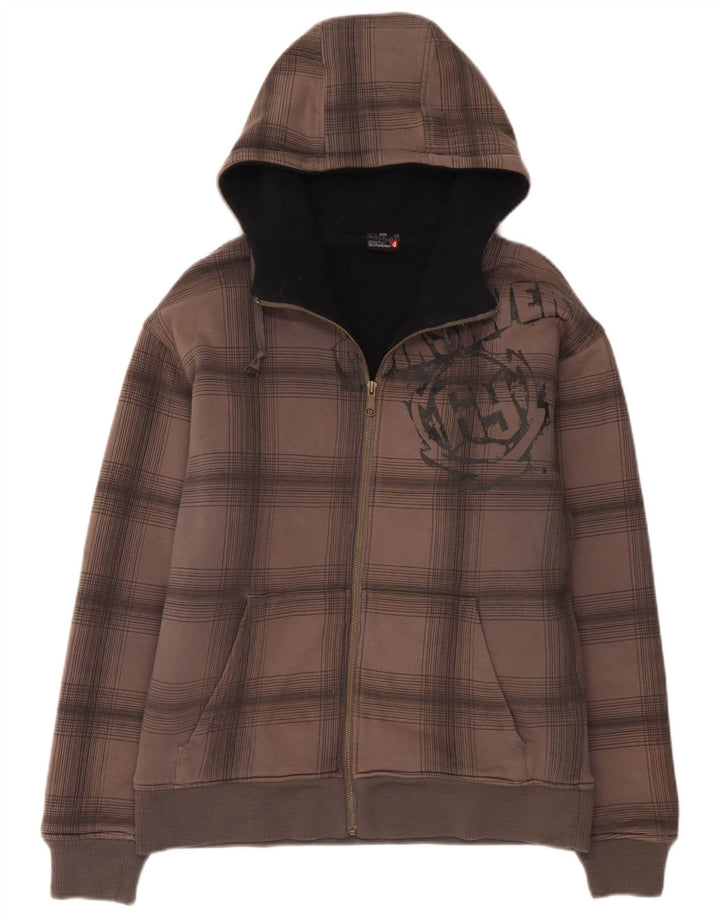 Suéter masculino Quiksilver com capuz e zíper gráfico cinza médio algodão xadrez