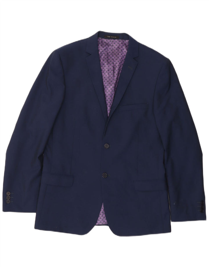 Jaqueta blazer masculina Ted Baker com 2 botões Reino Unido 40 grande lã azul marinho