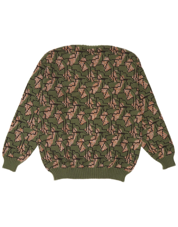 Suéter masculino vintage com decote em V IT 52 grande verde geométrico