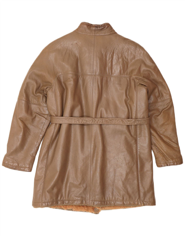 Casaco de couro feminino vintage Reino Unido 14 couro marrom médio