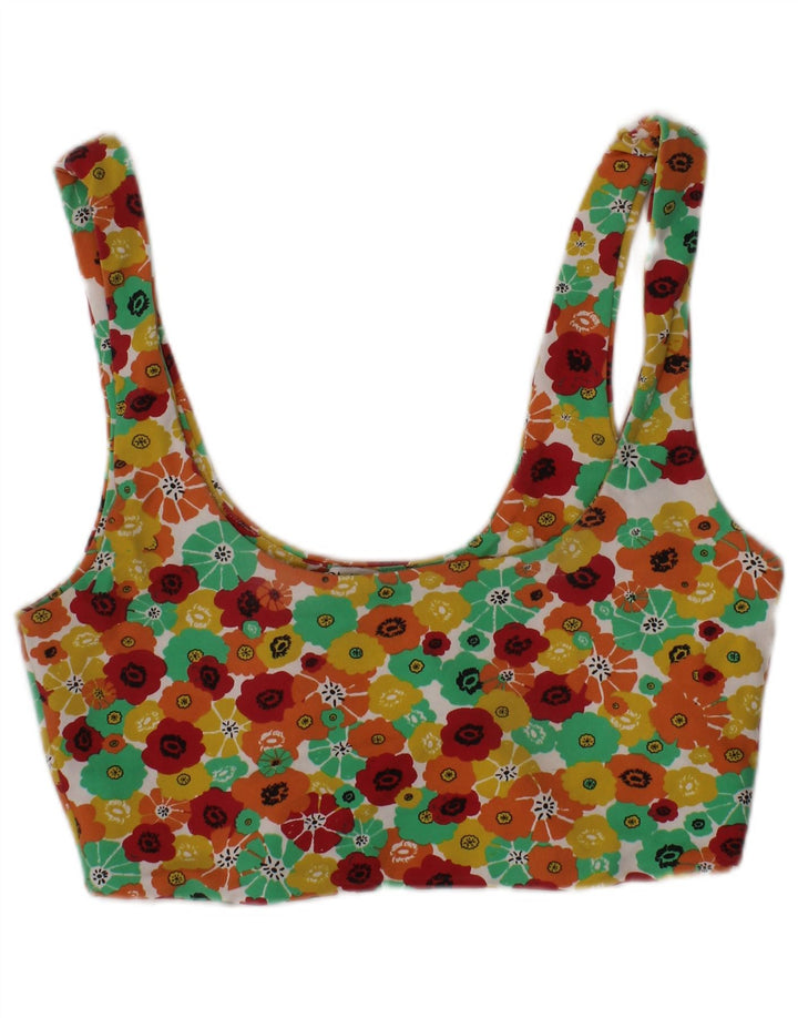 ZARA Womens Graphic Crop Top UK 12 Médio Multicolorido Floral Colorido