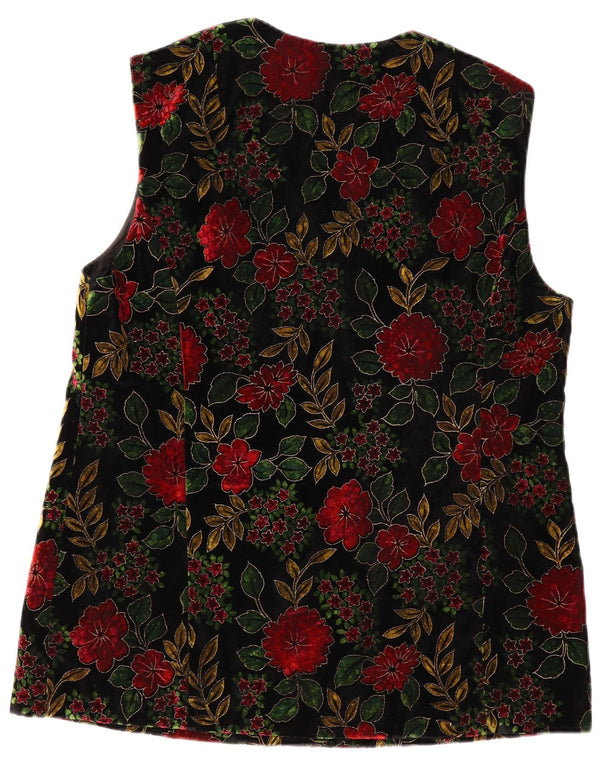 Charmant feminino veludo gilet UK 18 XL poliéster floral preto