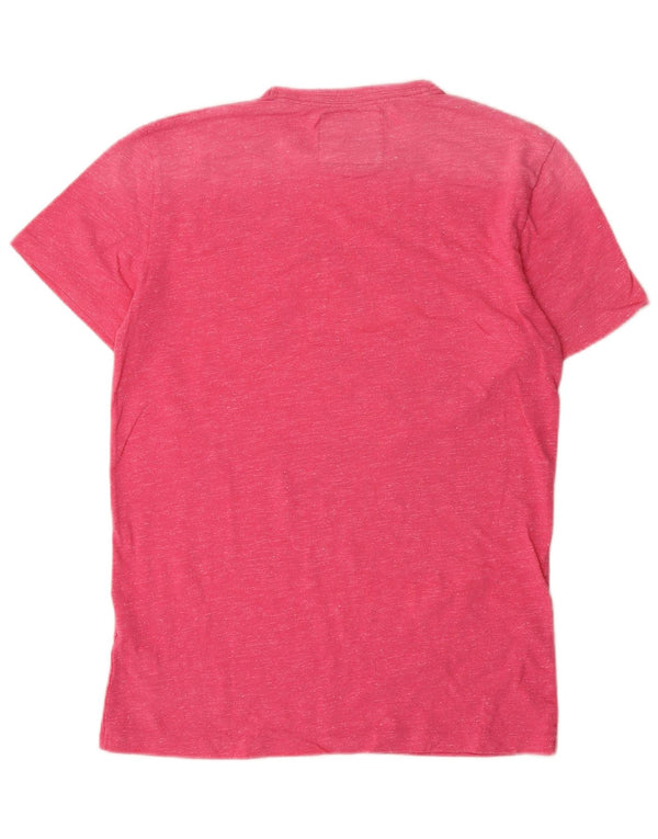 Camiseta feminina Superdry com estampa gráfica UK 14 algodão manchado rosa médio