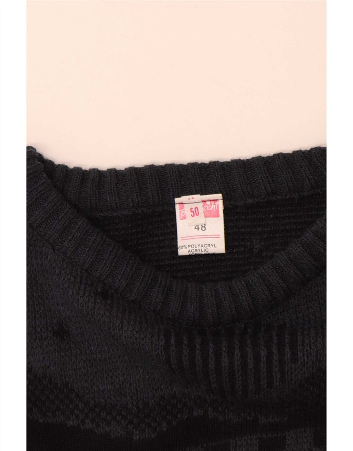 Suéter vintage masculino com gola redonda IT 48 cinza médio geométrico