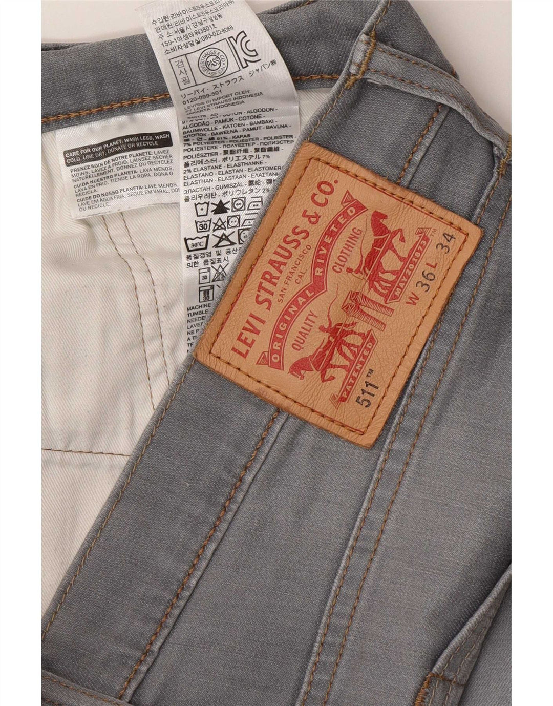 Calça jeans masculina Levi's 511 Slim W36 L29 cinza algodão