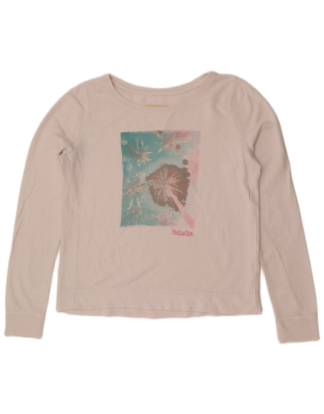 Hollister feminino gráfico moletom jumper UK 16 grande branco