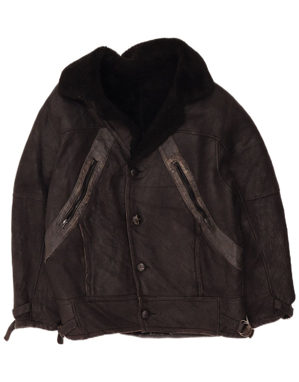 Jaqueta masculina vintage Shearling UK 42 XL preta