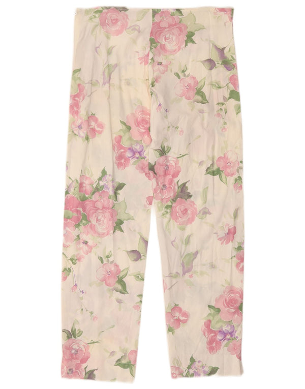 Calça cortada feminina vintage IT 44 médio W28 L25 algodão floral branco