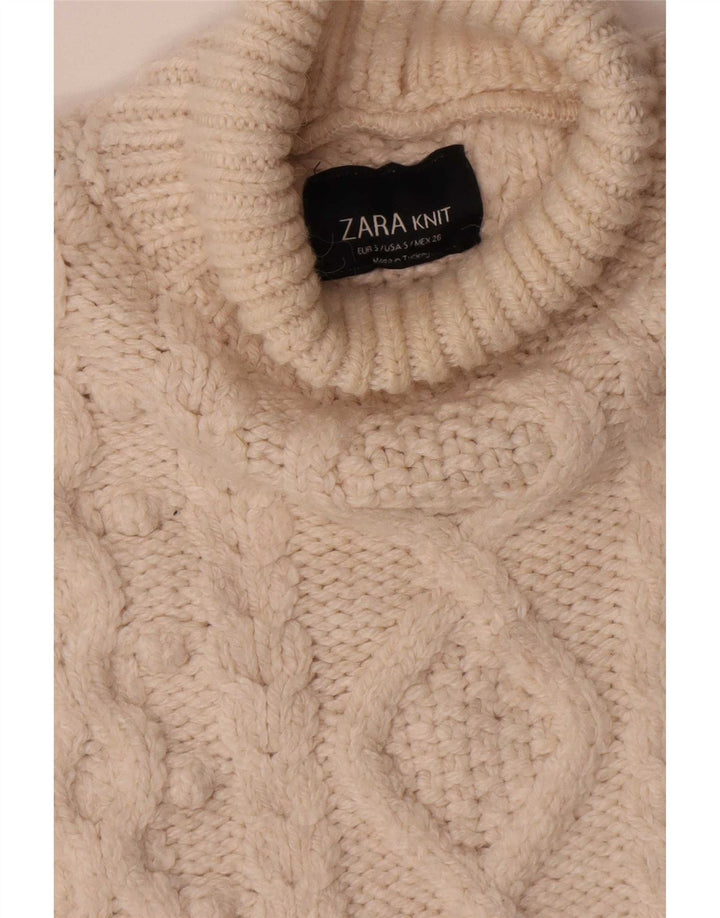 Zara Suéter feminino oversized com gola redonda Reino Unido 10 pequeno bege acrílico