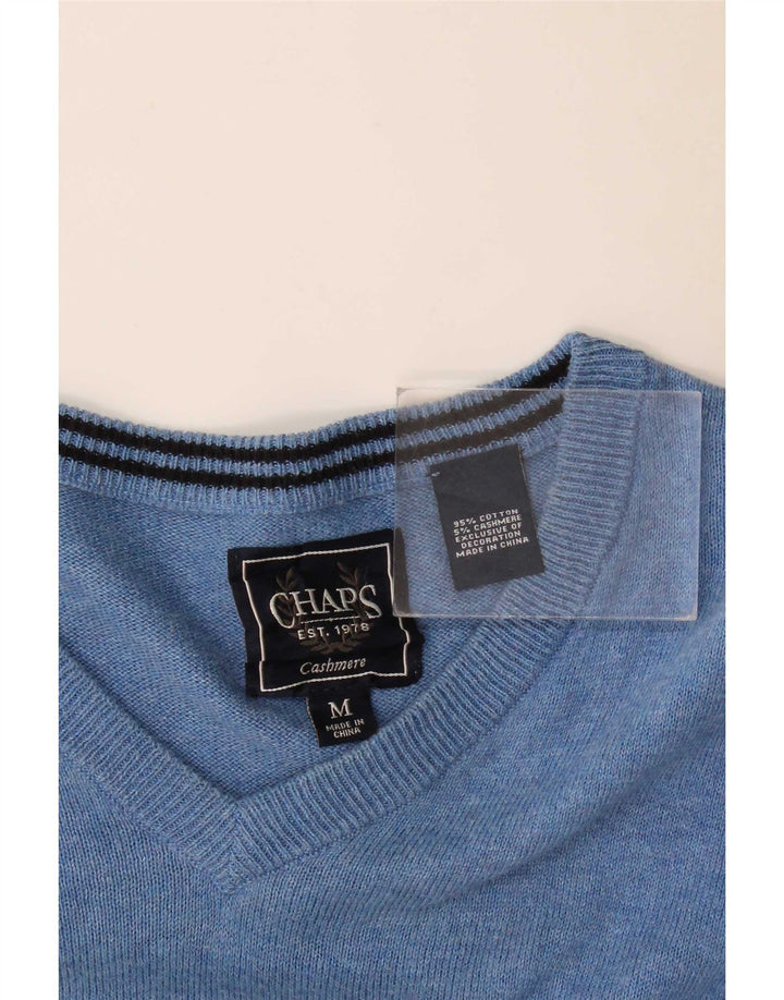Suéter masculino Chaps com decote em V de algodão azul médio