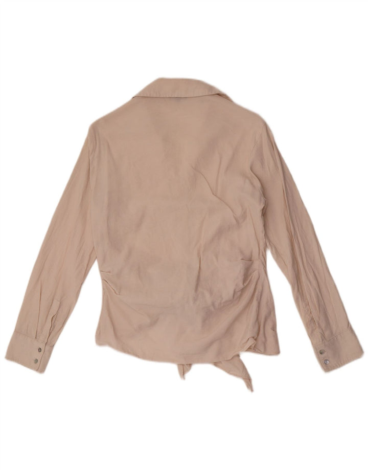 Blusa feminina Massimo Dutti com gravata frontal Reino Unido 10 pequena viscose bege