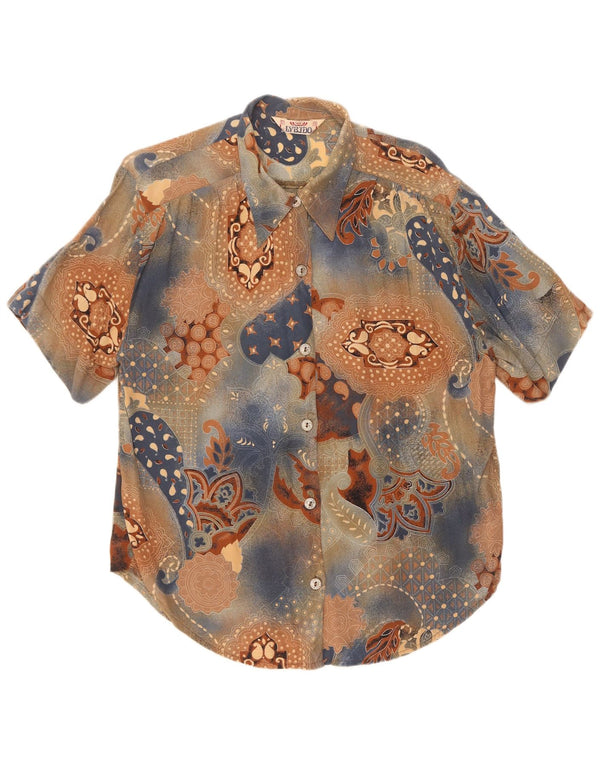 Blusa feminina vintage de manga curta UK 18 XL Paisley multicolorido