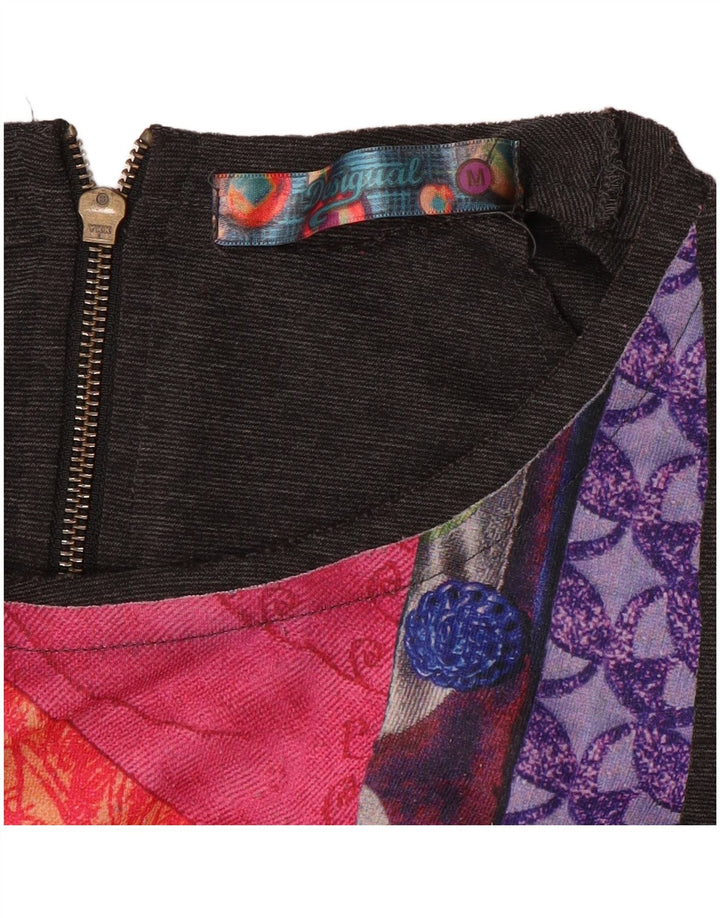 DESIGUAL Vestido feminino com bainha UK 12 patchwork cinza médio