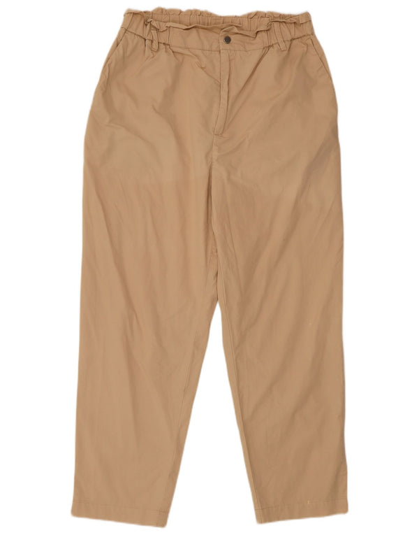 Zara Calça feminina casual cintura alta cônica grande W30 L26 algodão bege